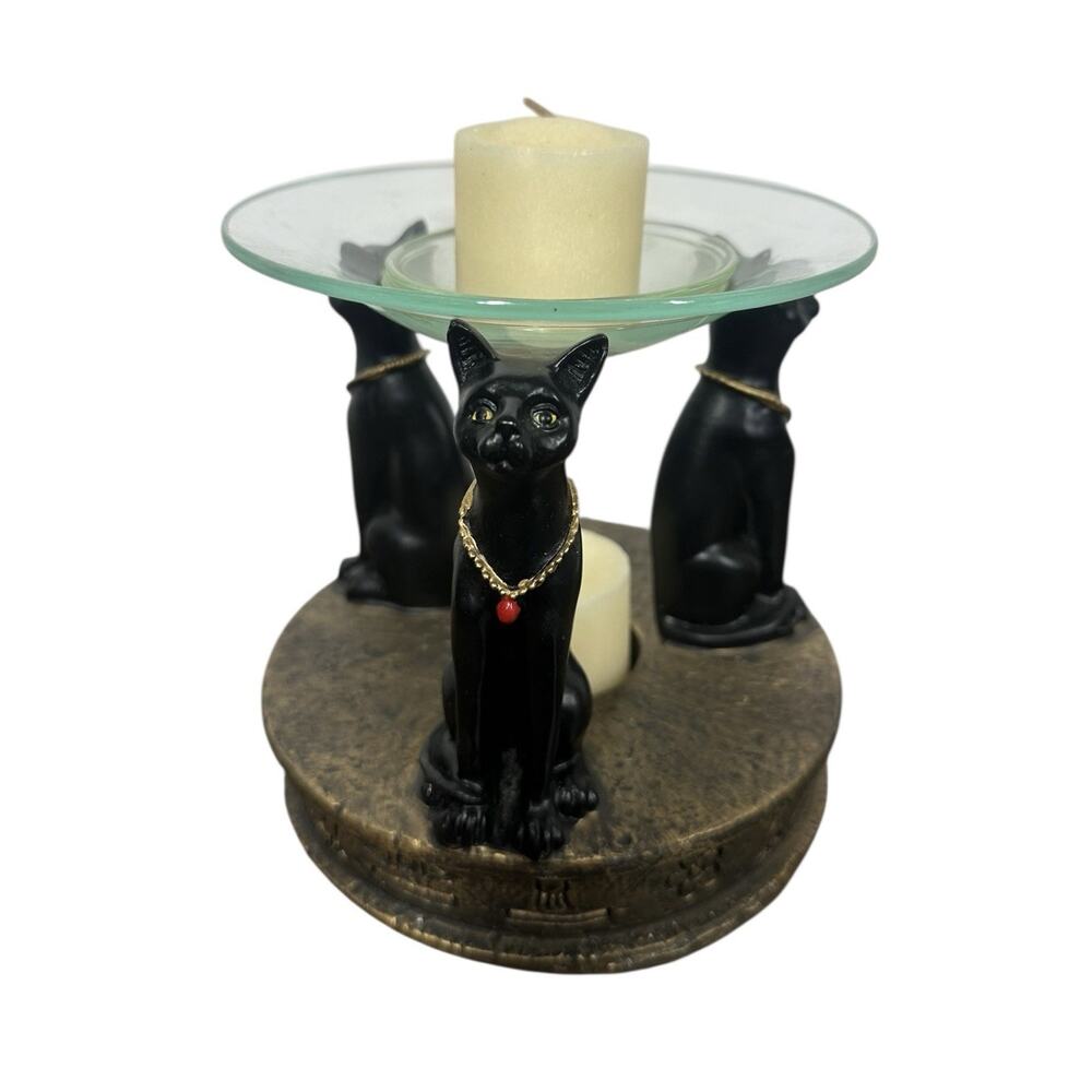 Black Sphynx Bastet Candle Holder Egypt Cat Votive Tea Light‎ Oil Wax Statuette